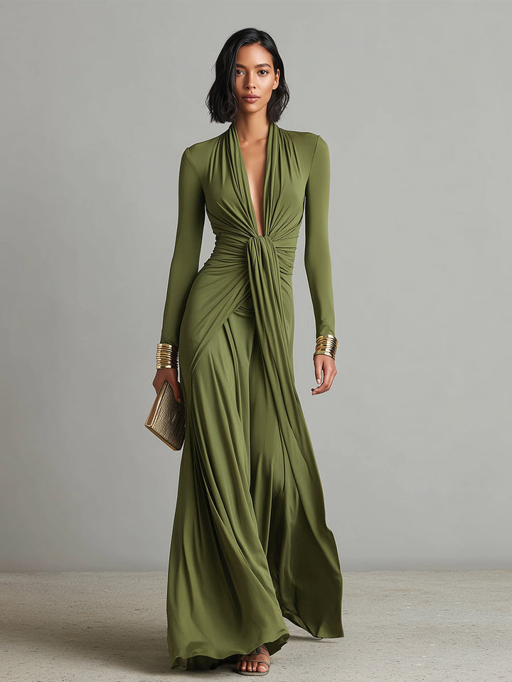 Valentina · Robe longue à col V avec détails à volants