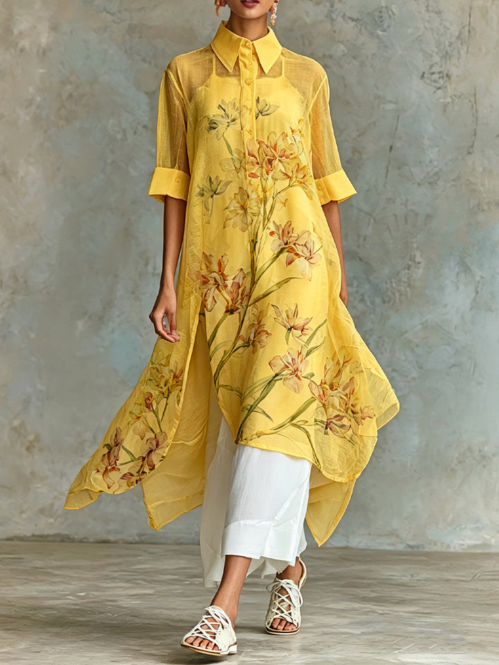 Marisol | Ensemble Deux Pièces Robe Midi Fleurie, Mélange Polyester