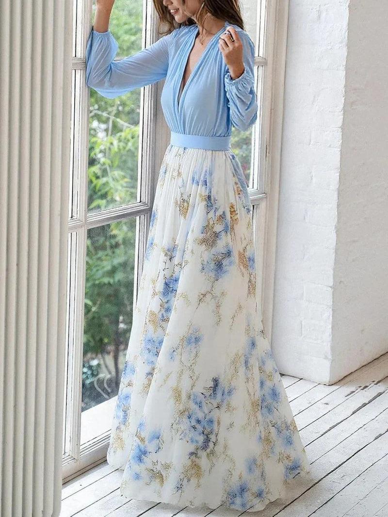 Madeleine | Robe maxi avec imprimé floral époustouflant et décolleté en V