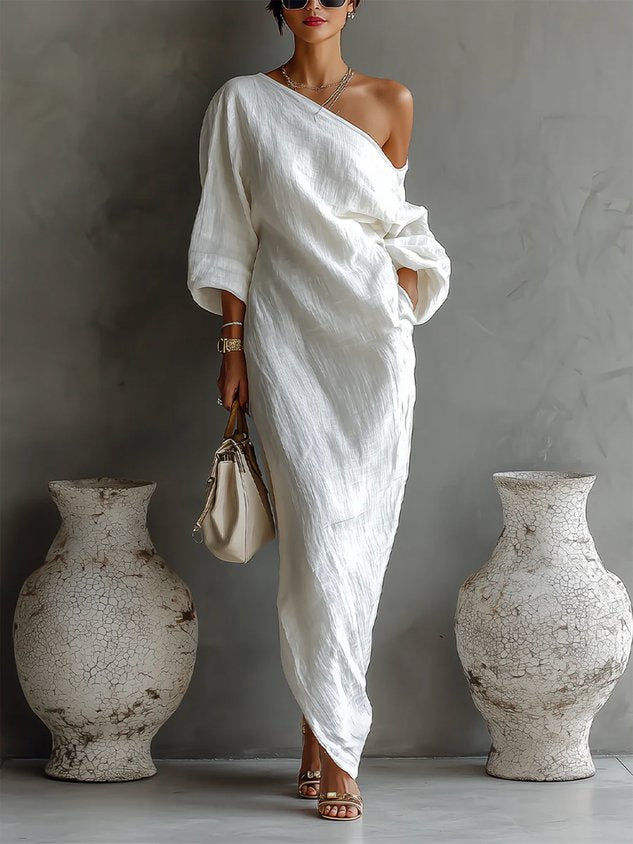 Robe longue asymétrique à imprimé abstrait