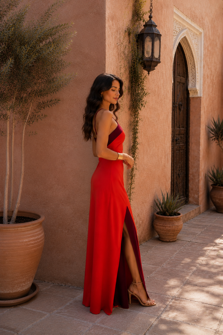 Robe longue dos-nu fendue