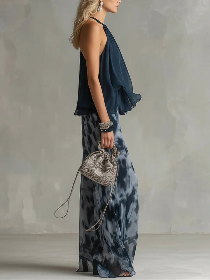 Imani | Ensemble Top Halter en Mousseline et Pantalon Large à Imprimé