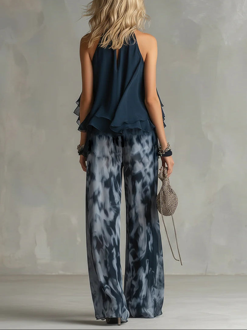 Imani | Ensemble Top Halter en Mousseline et Pantalon Large à Imprimé