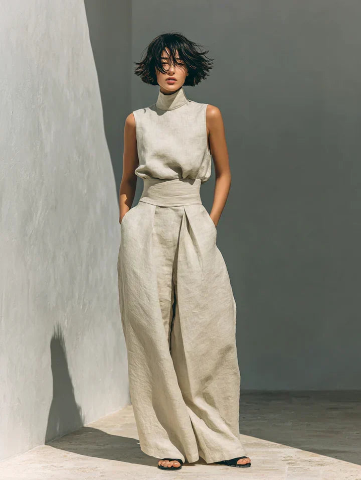 Flor™ | Ensemble minimaliste pour femme avec débardeur et pantalon large en coton et lin