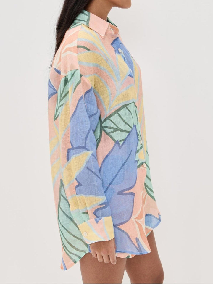 Amandine | Robe Courte Imprimée Feuilles Tropicales