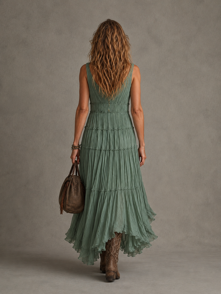 Ava | Robe maxi à col V froncé