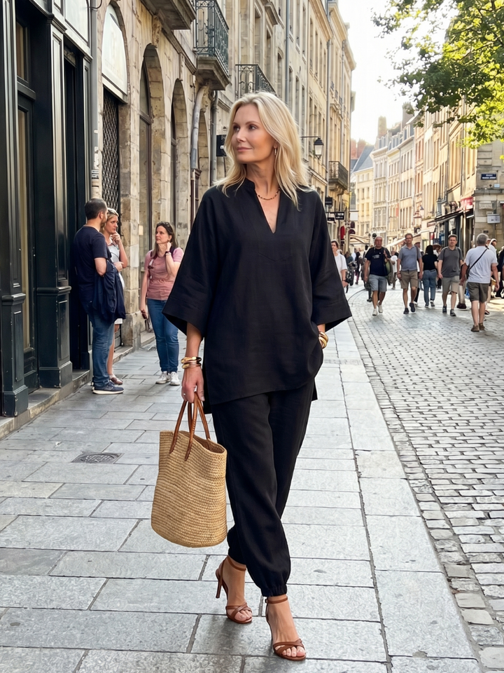 Georgiana | Ensemble Tunique Col V et Pantalon Froncé
