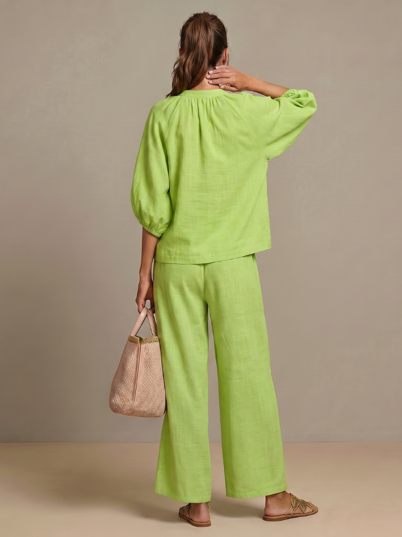 Natalia | Top Blouson avec Zip et Pantalon à Jambe Large