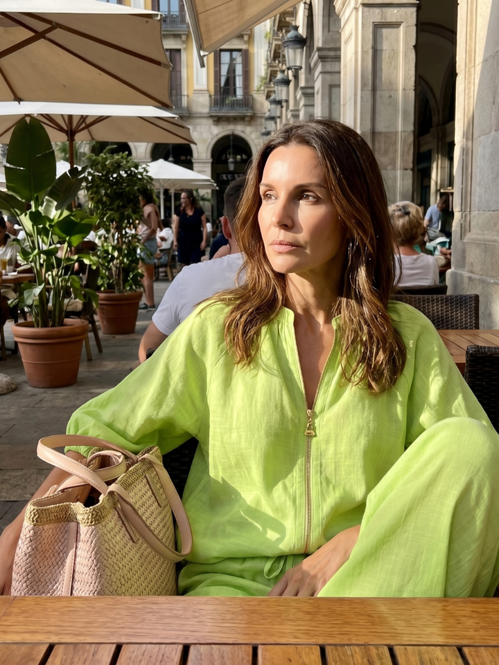 Natalia | Top Blouson avec Zip et Pantalon à Jambe Large