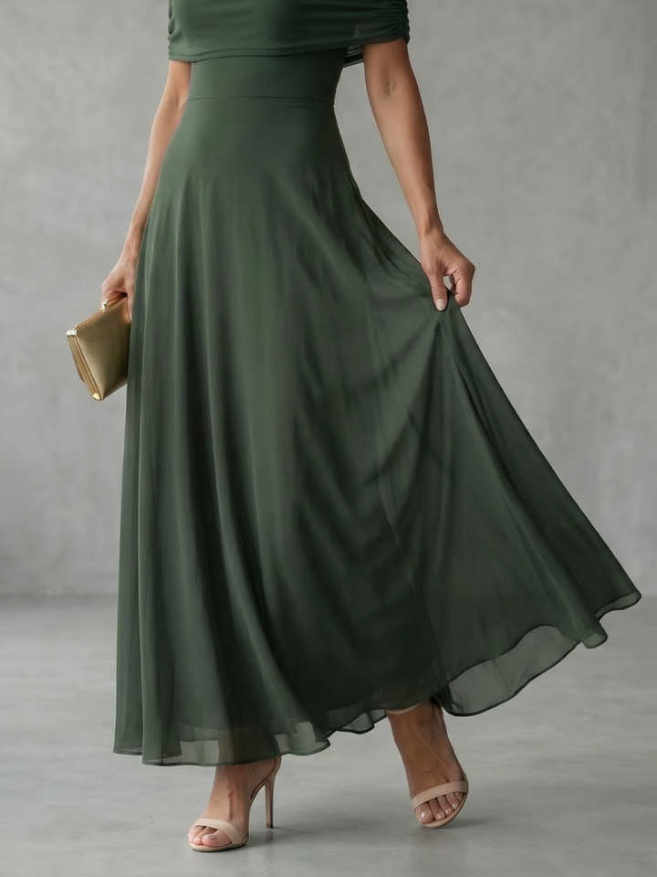 June | Robe Midi Drapée Épaules Dénudées