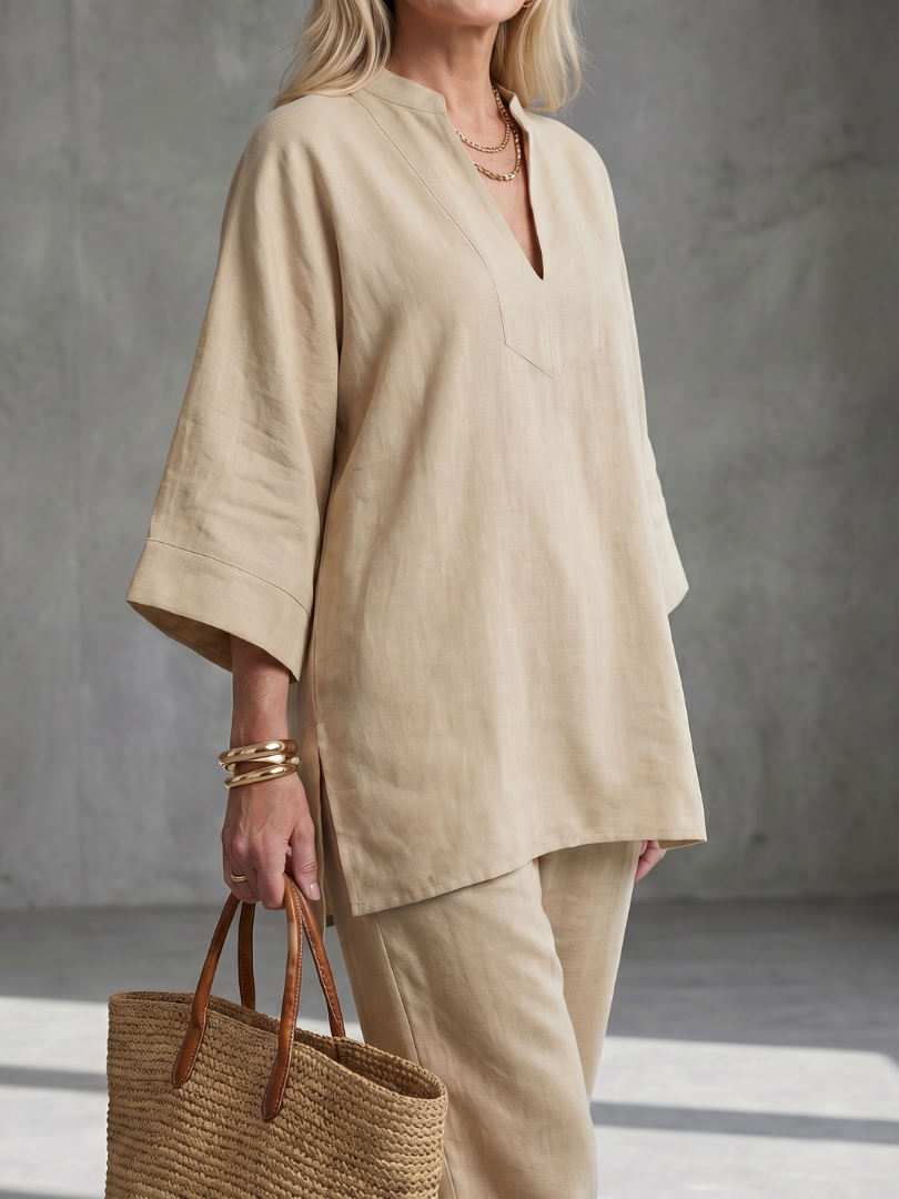 Georgiana | Ensemble Tunique Col V et Pantalon Froncé
