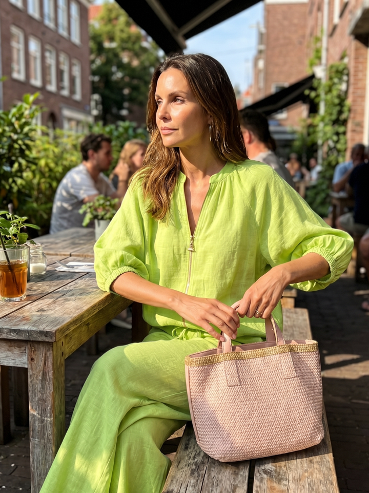 Natalia | Top Blouson avec Zip et Pantalon à Jambe Large