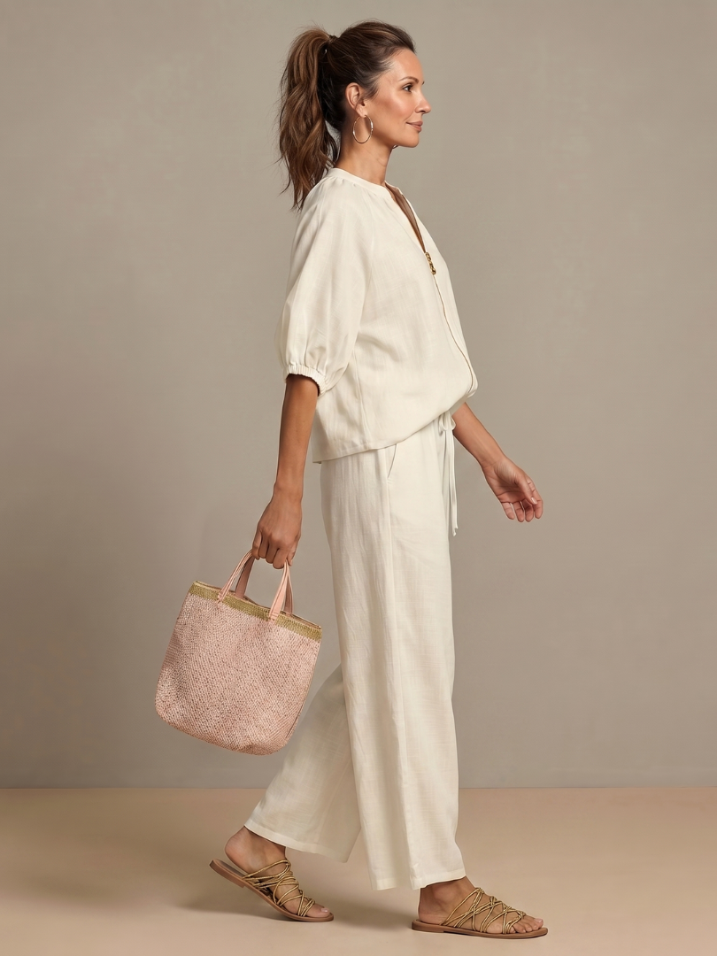 Natalia | Top Blouson avec Zip et Pantalon à Jambe Large