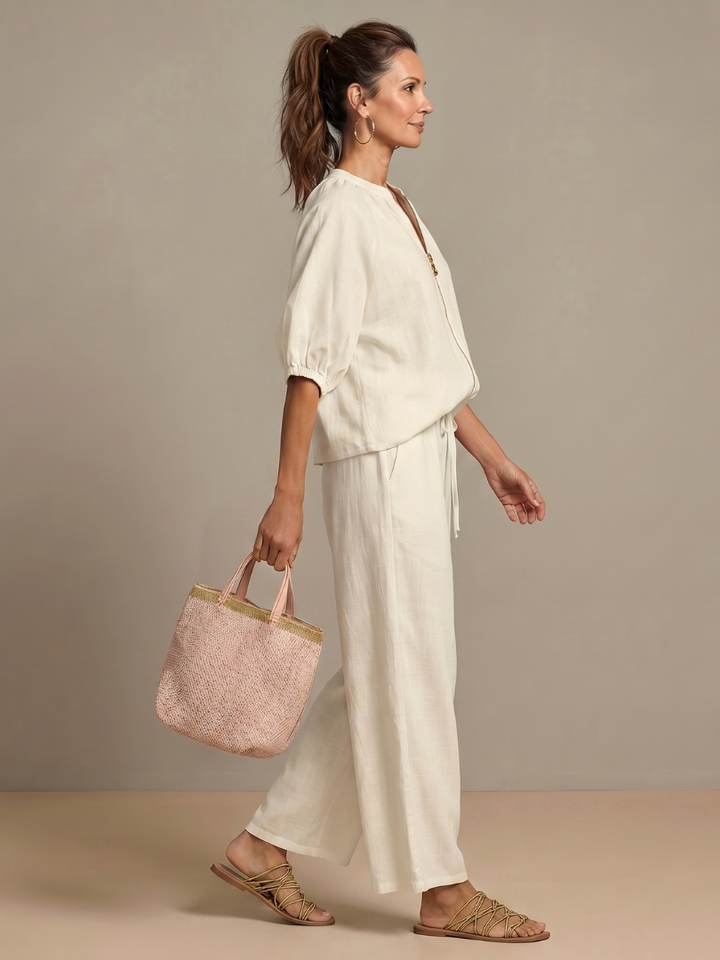 Natalia | Top Blouson avec Zip et Pantalon à Jambe Large