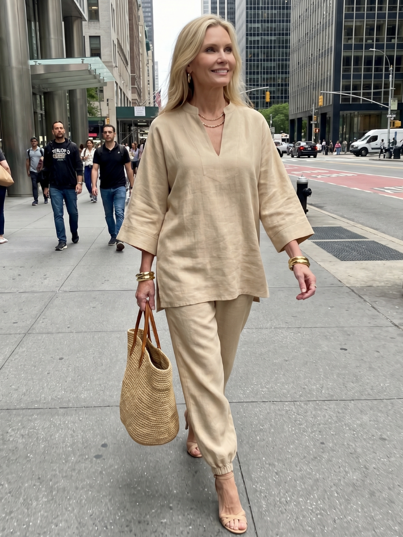 Georgiana | Ensemble Tunique Col V et Pantalon Froncé