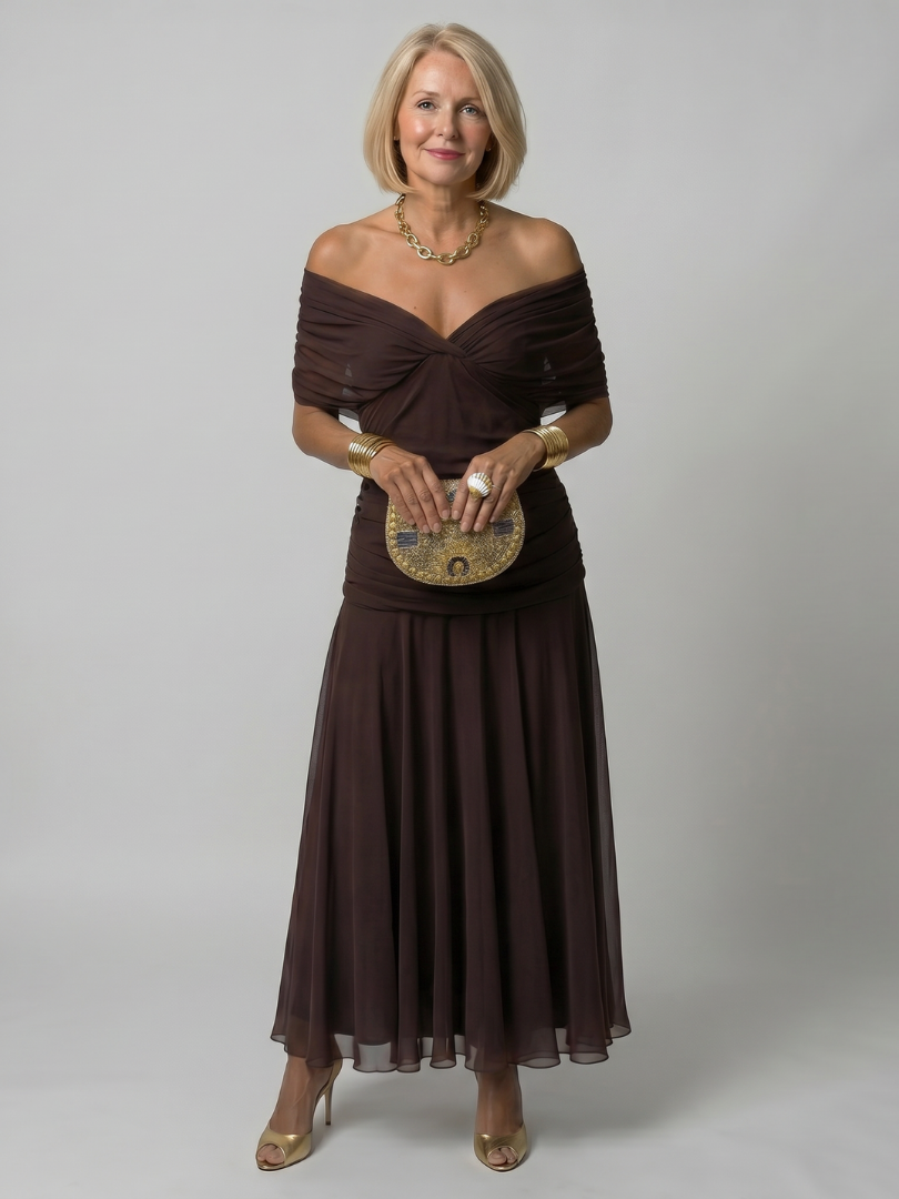 Calen | Robe Midi Fluide Épaules Dénudées