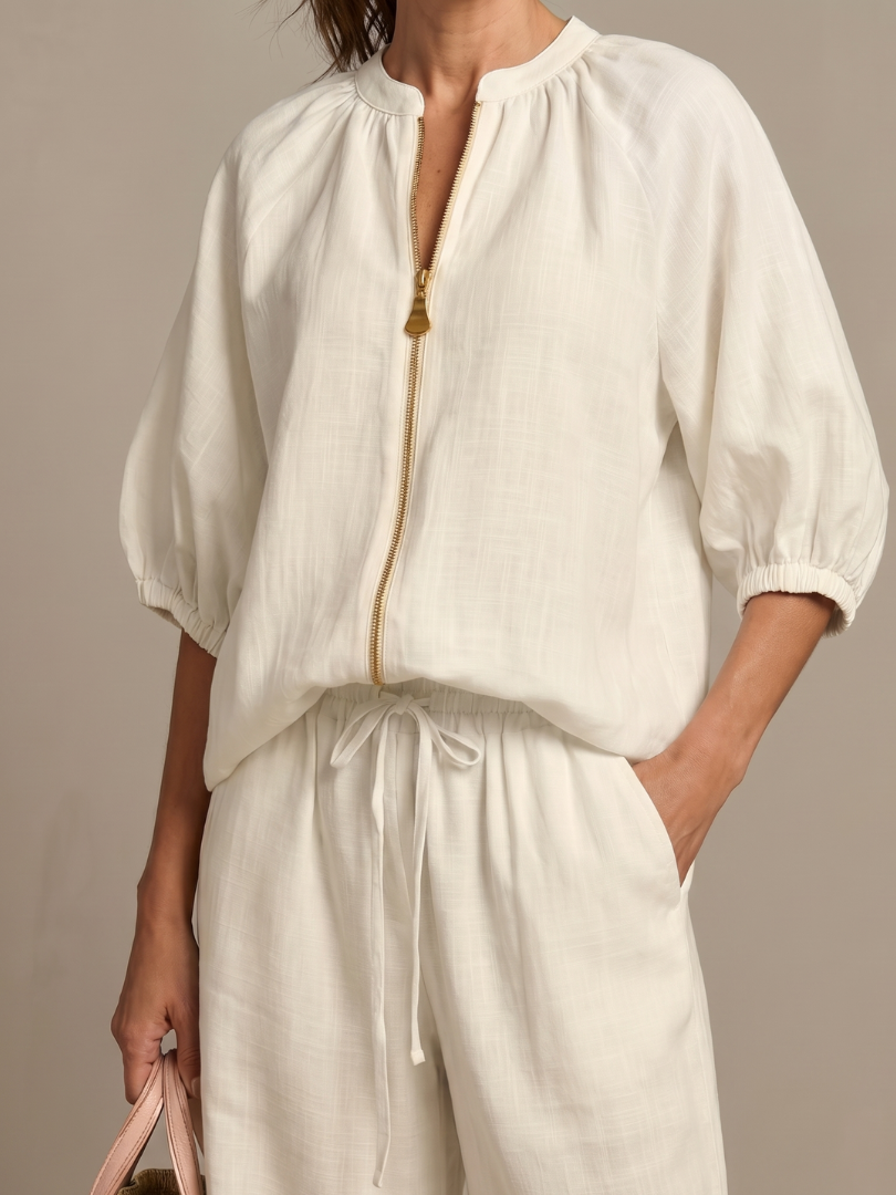 Natalia | Top Blouson avec Zip et Pantalon à Jambe Large