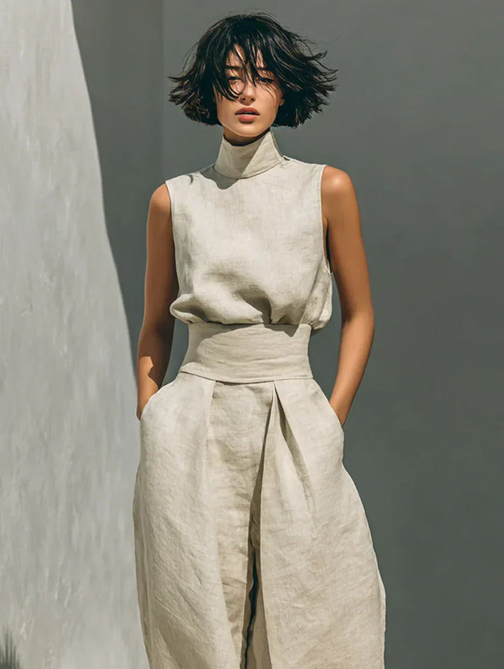 Flor™ | Ensemble minimaliste pour femme avec débardeur et pantalon large en coton et lin