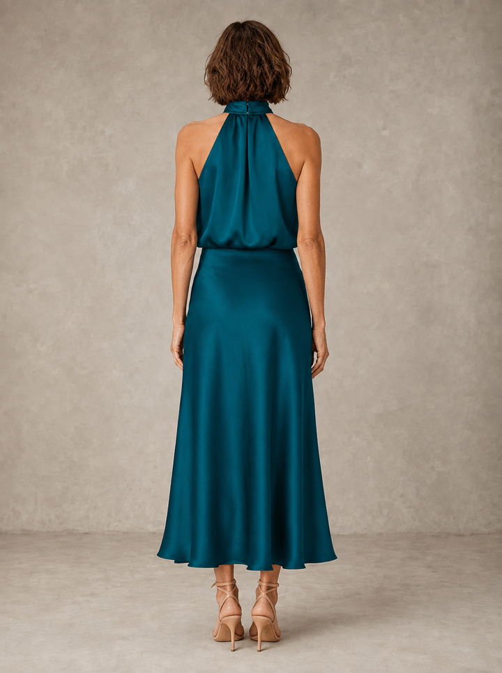 Harper | Robe de soirée maxi en satin dos nu