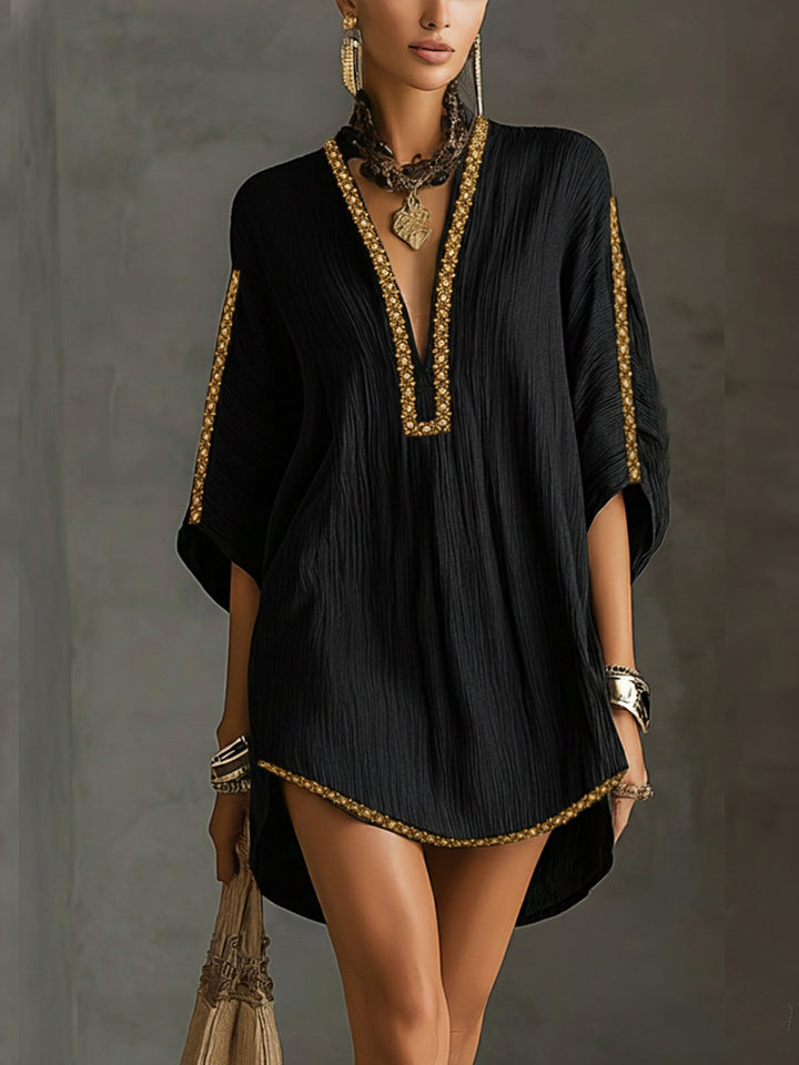 Mirella | Robe courte noire à décolleté en V profond