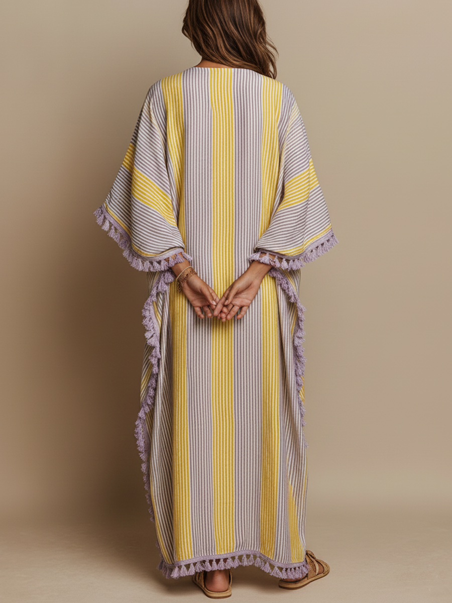 Robe longue rayée à empiècements colorés