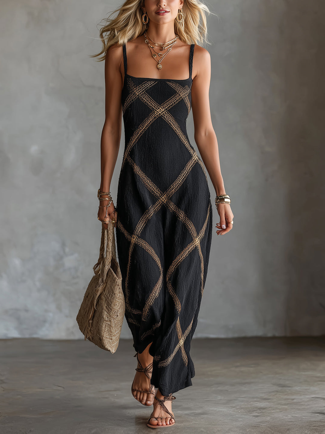 Vittoria – Robe Géométrique Noir Camel