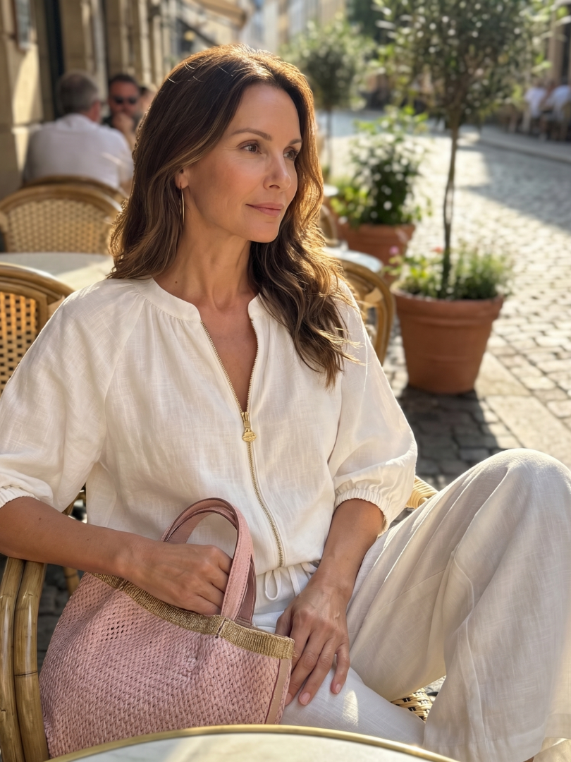 Natalia | Top Blouson avec Zip et Pantalon à Jambe Large