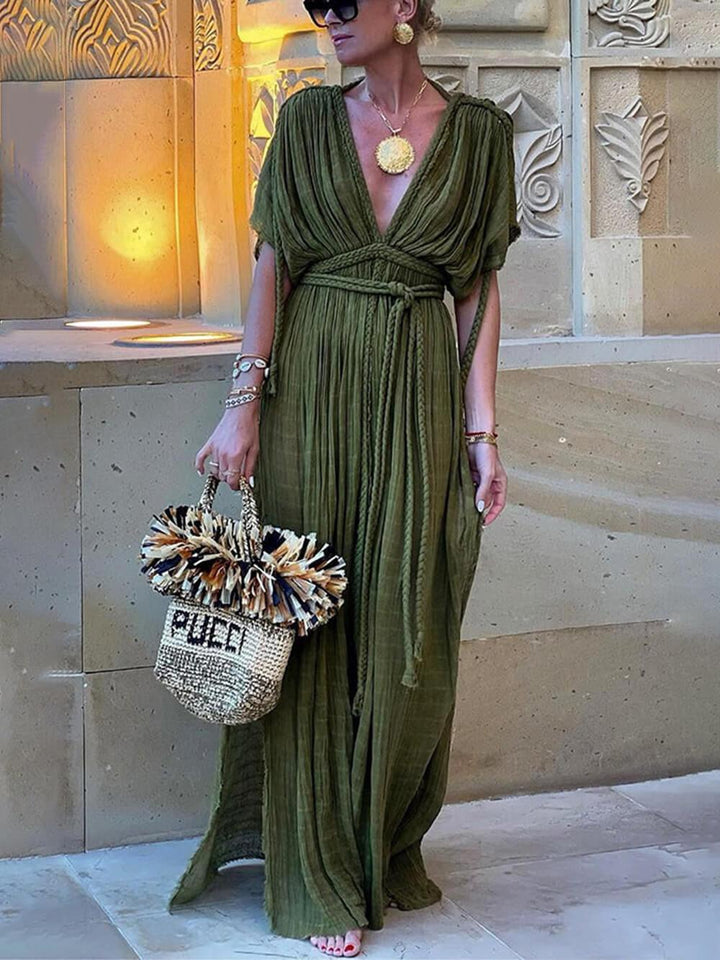 Elena | Robe Maxi avec Fente et Kimono et Tresses