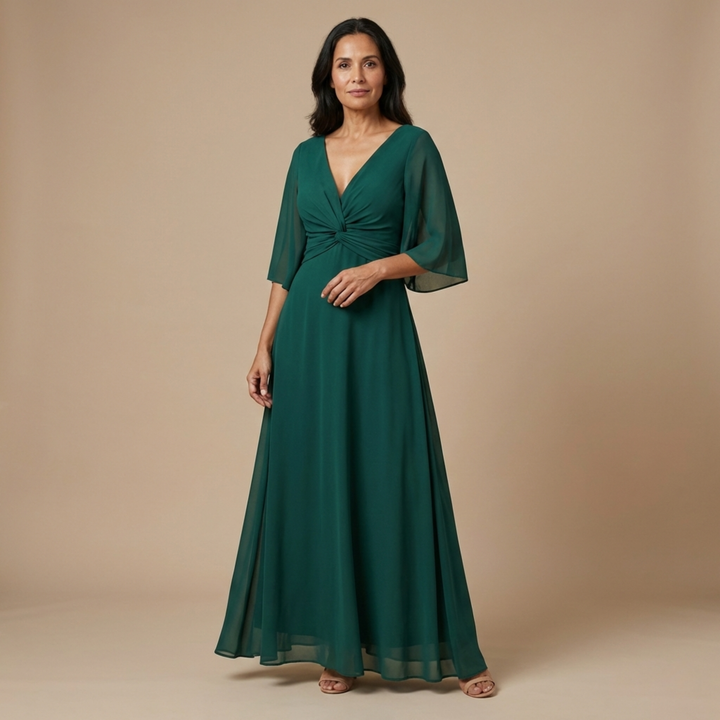 Robe Longue à Décolleté en V Drapé