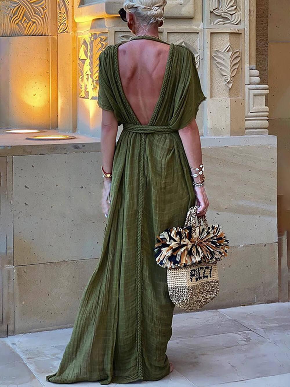 Elena | Robe Maxi avec Fente et Kimono et Tresses
