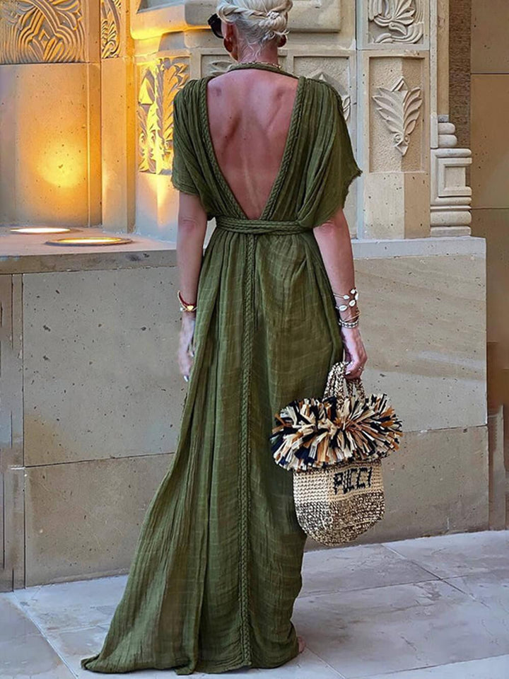 Elena | Robe Maxi avec Fente et Kimono et Tresses
