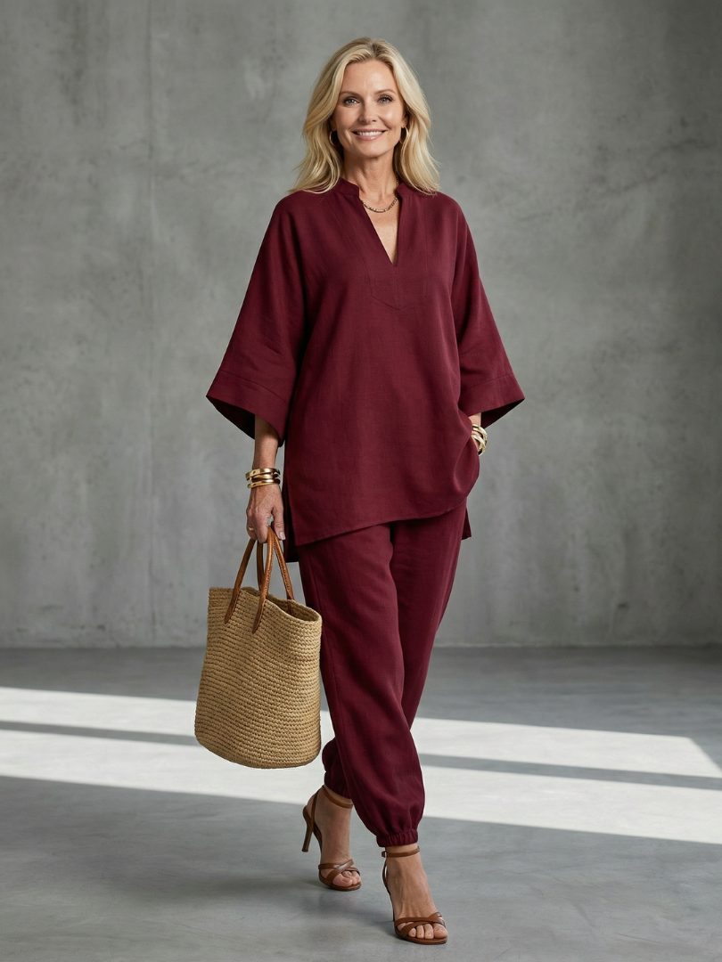 Georgiana | Ensemble Tunique Col V et Pantalon Froncé