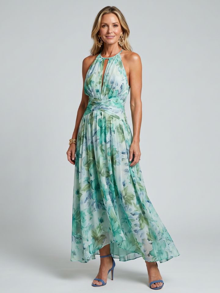 Portia | Robe midi halter plissée à imprimé floral