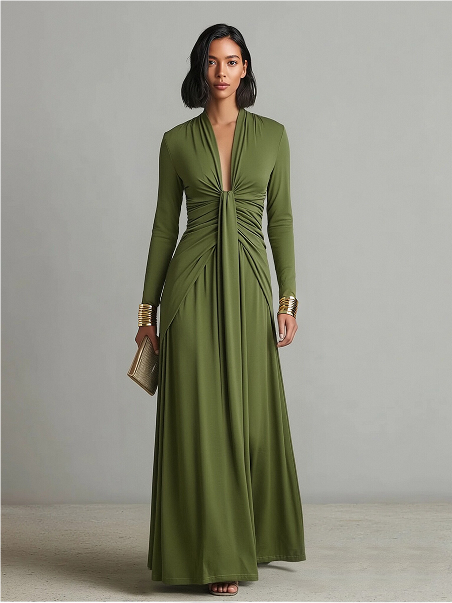 Valentina · Robe longue à col V avec détails à volants