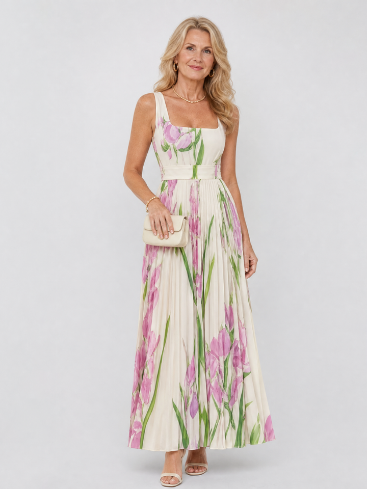 Oriana | Robe midi sans manches à encolure carrée et plis