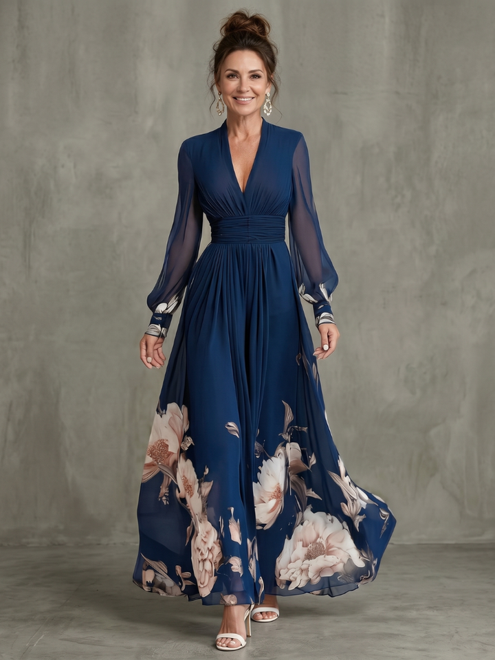 Ziva | Robe Maxi Plissée Manches Transparentes