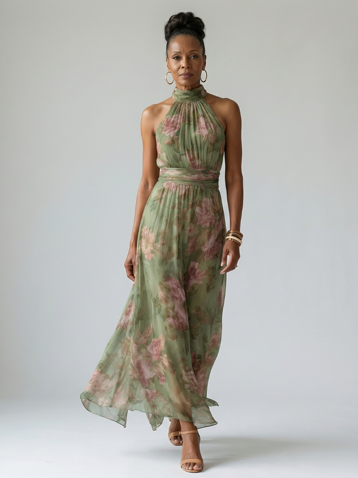 Mirelle | Robe Midi Halter Froncée