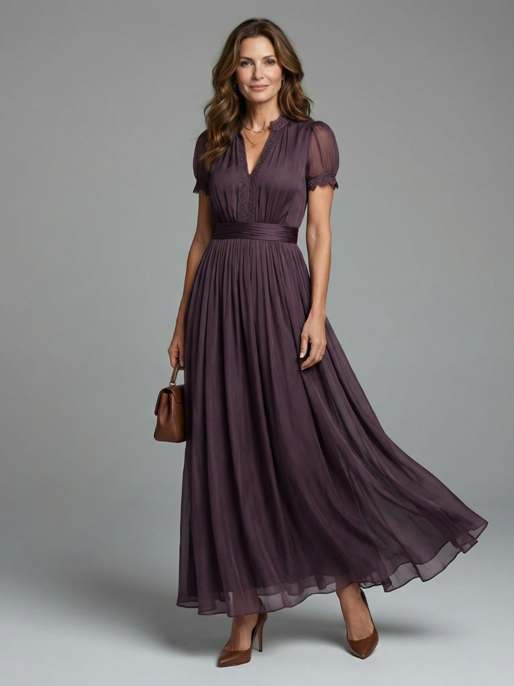 Elia | Robe Maxi Col Haut Taille Froncée avec Découpe