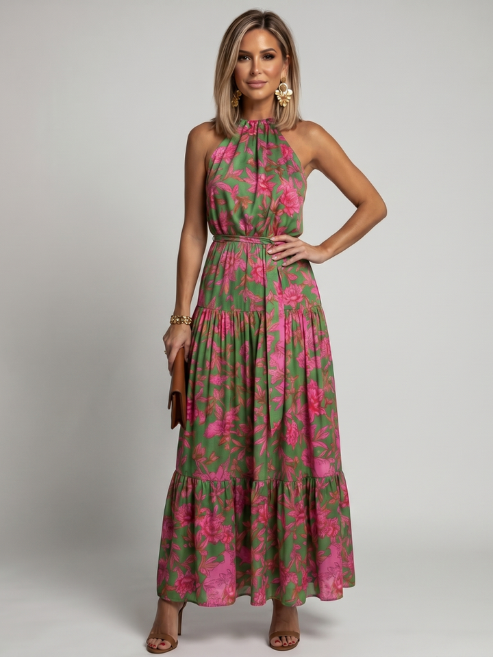 Rosa | Robe midi drapée à encolure halter
