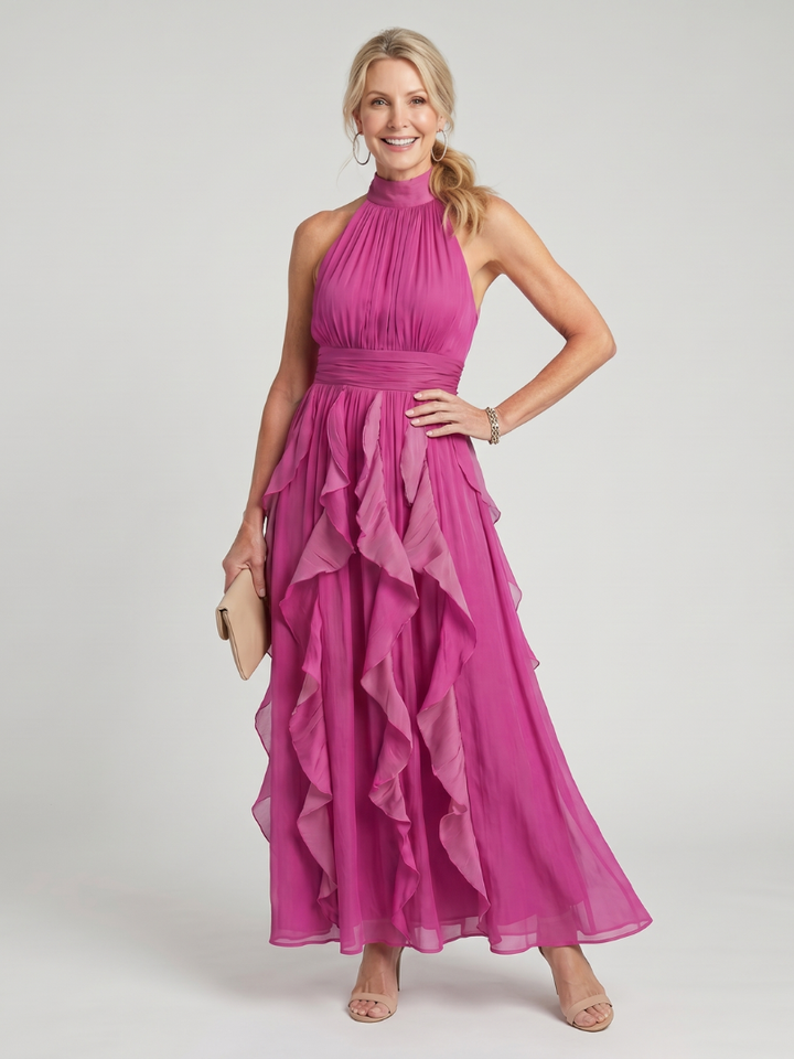 Orea | Robe Maxi Col Haut Froncé à Volants Superposés