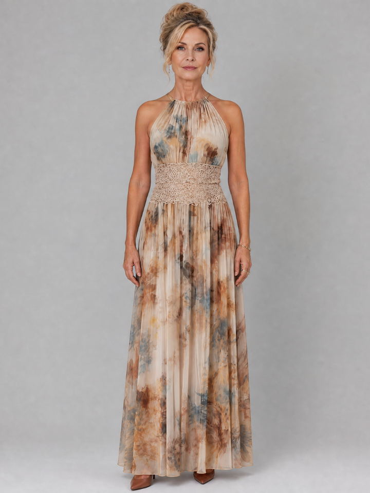 Elavenue | Robe Maxi Halter Taille en Dentelle