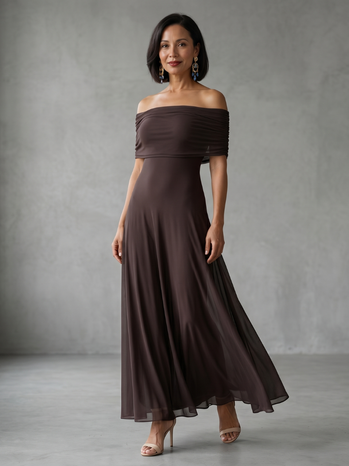 June | Robe Midi Drapée Épaules Dénudées