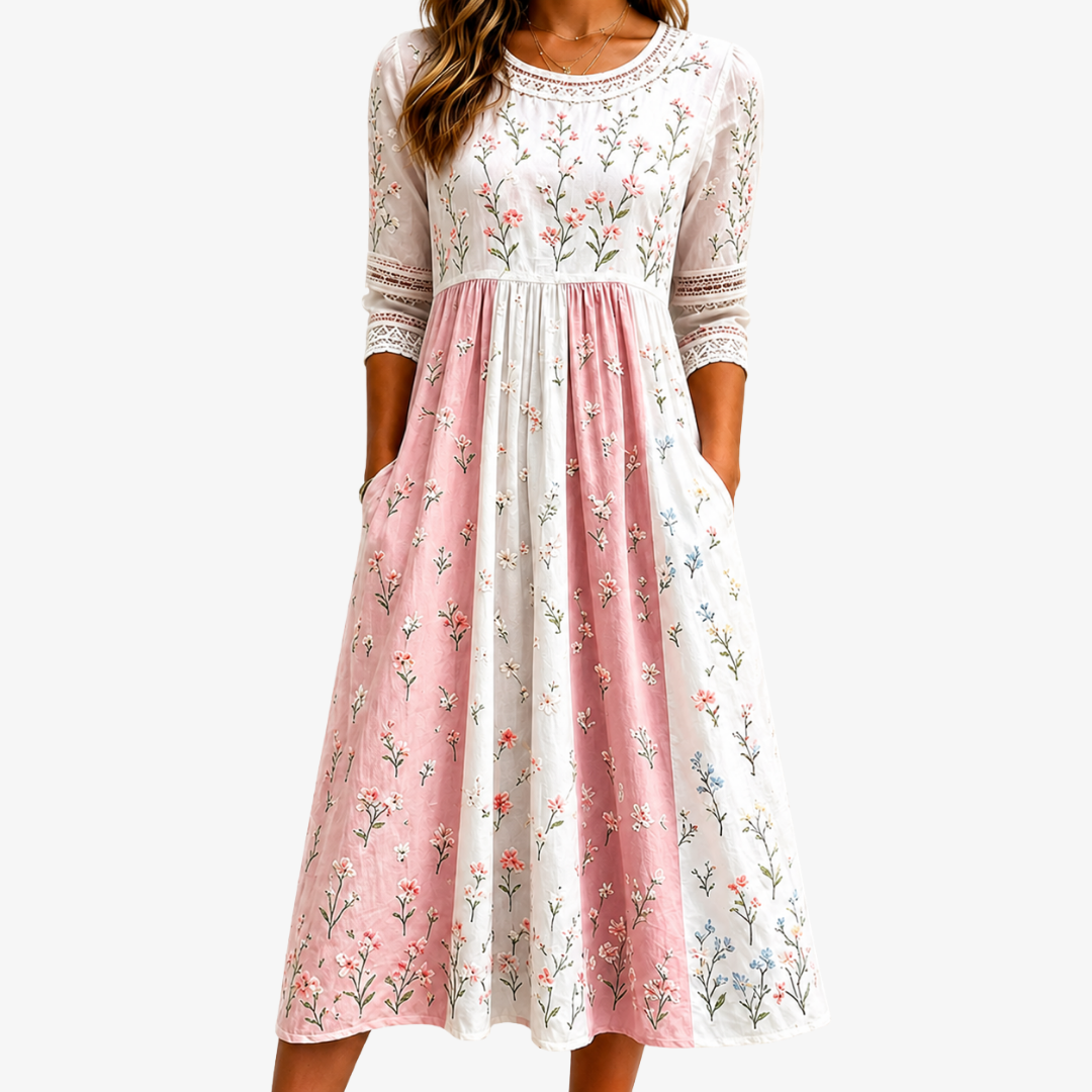 Robe Midi Patchwork à Poches Blush Meadow