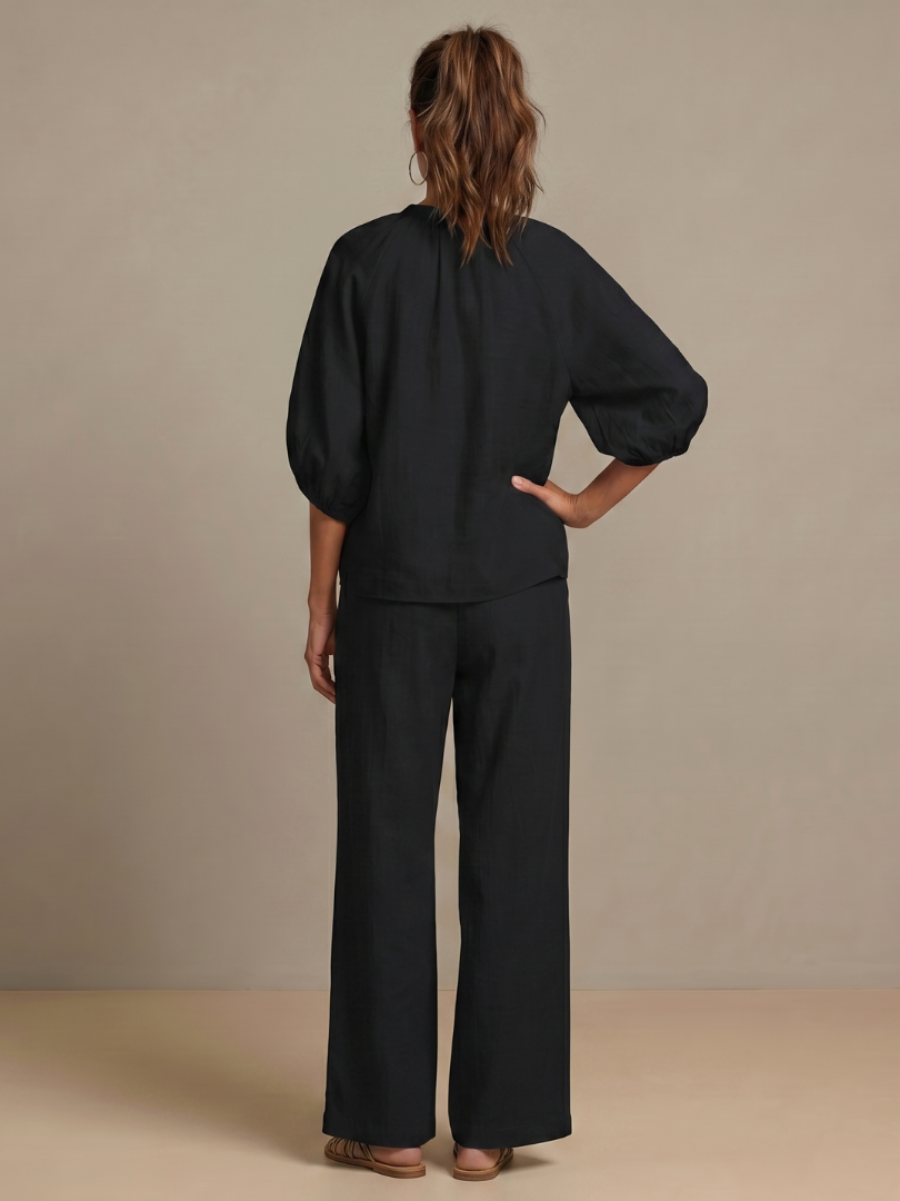 Natalia | Top Blouson avec Zip et Pantalon à Jambe Large