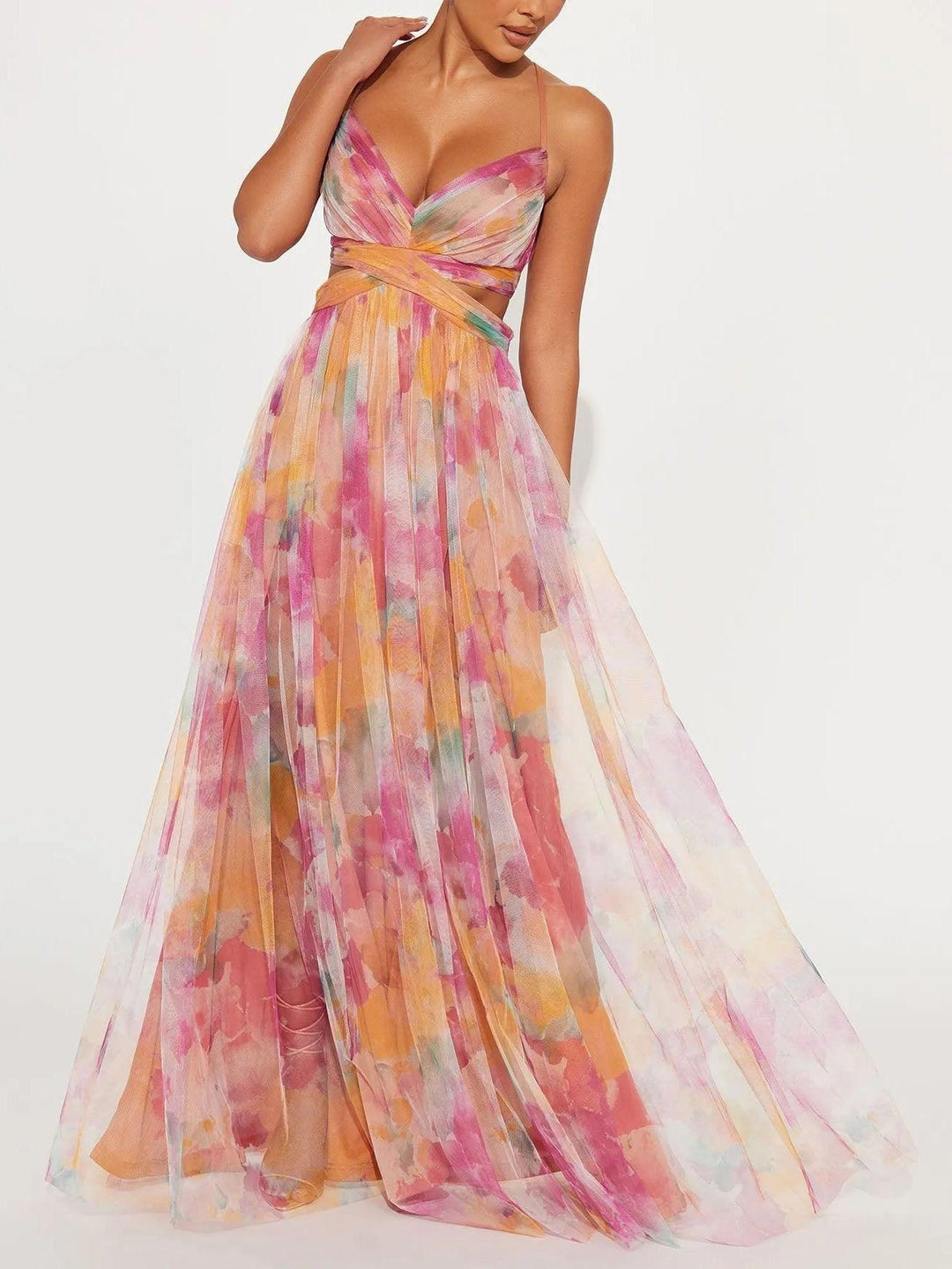 Karen | Robe Maxi Imprimée Fleurie avec Col V