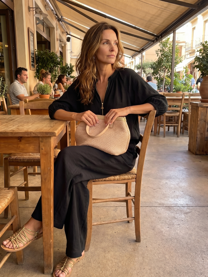 Natalia | Top Blouson avec Zip et Pantalon à Jambe Large