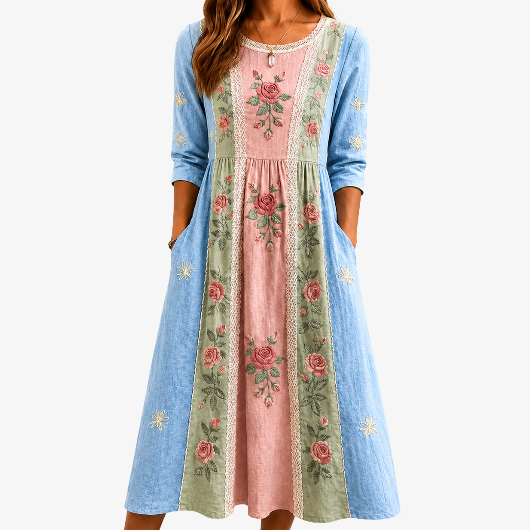 Robe Patchwork à Poches Vintage Rose Garden
