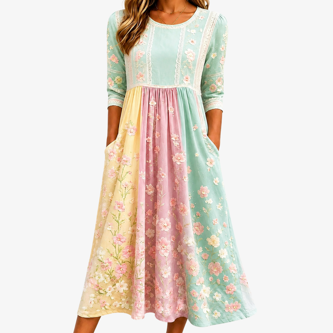 Robe Midi Patchwork à Poches Spring Blossom