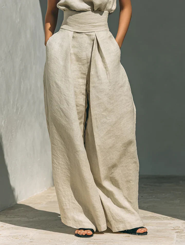 Flor™ | Ensemble Minimaliste Débardeur et Pantalon Large en Coton et Lin pour Femme