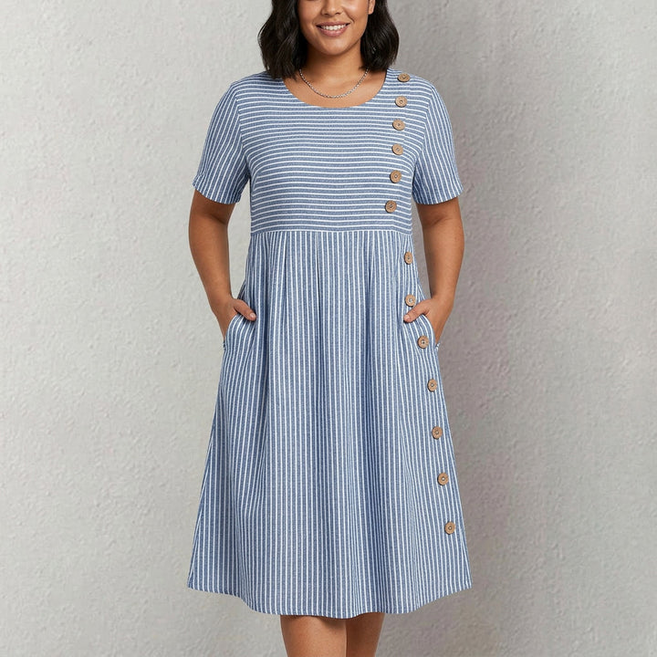 Pia - Robe Rayée à Boutons